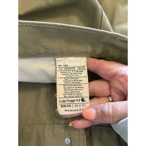 Carhartt Khaki 36x30 Chino Pants Relaxed Fit Washed Twill Tan Mens Casual Logo - Picture 3 of 12